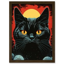 In the Shadow of the Celestial Black Cat Vintage Pulp Sci-Fi Framed Art Print A4