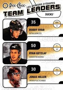 2010-11 O-Pee-Chee Team Leaders #1 Jonas Hiller, Bobby Ryan, Ryan Getzlaf