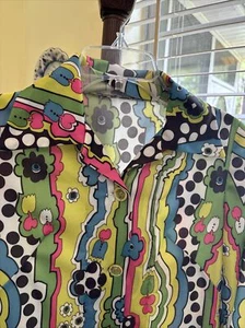 VTG 60s DRESS ART DECO NOUVEAU HIPPIE Boho DISCO GROOVY Psychedelic Mod - Picture 1 of 22