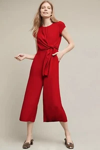 Maeve Anthropologie Size 2 Red Cap Sleeve Wide Leg GRIER Jumpsuit Women’s - Picture 1 of 8
