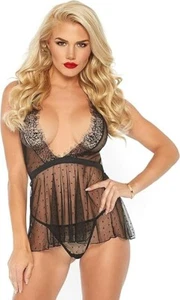 Leg Avenue Damen 2-teiliges Neckholder Babydoll und passendes G-String Dessous Set schwarz - Bild 1 von 2