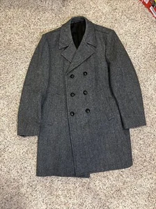 Vintage Stratojac TWEED Zweireiher HERRINGBONE Grau 42 WOLLE Jacke Mantel - Bild 1 von 7
