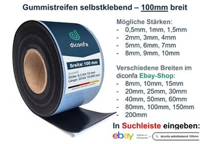 Gummistreifen SELBSTKLEBEND 100mm 10cm - 7mm 8mm 9mm 10mm stark - bis 10m lang - Bild 1 von 9