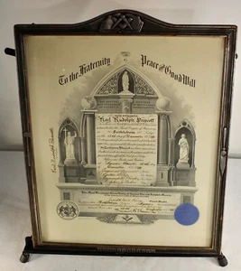 Antique Freemason Document 1939 Bethlehem Mass. Karl Rudolph Prescott Ornate - Picture 1 of 18