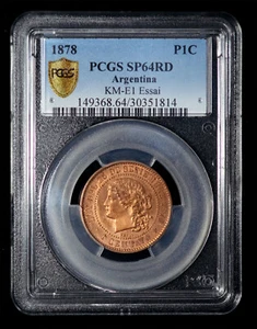PCGS MS64 1878 Argentina copper Pattern Essai Centavo - PCGS Lone Highest graded - Picture 1 of 4