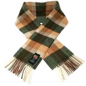 100% Cashmere Plaid Scarf Green Beige Tan Fringe Soft Warm Lightweight 49" - Picture 1 of 7