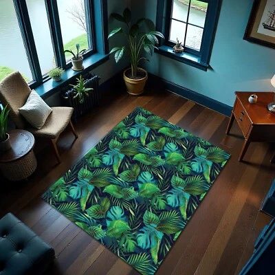 Alfombra verde hojas de palma alfombra tropical alfombra selva decoración hawaiana Foto 1 de 4