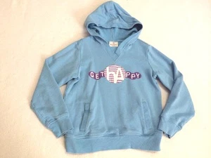 Hanna Andersson Girls 130 8 Blue Get Happy Hooded Applique Sweatshirt Pockets - Picture 1 of 3