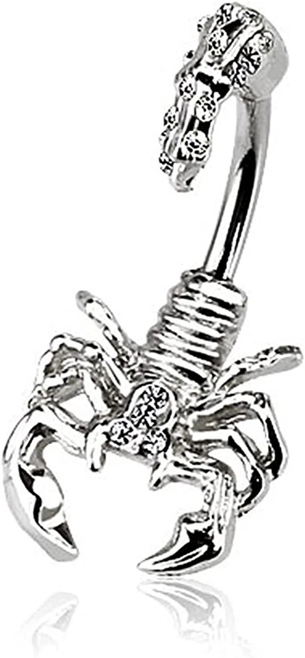 Acero quirúrgico Escorpión Escorpio Multi Circonita cúbica Gemas Cabeza Cola Ombligo Ombligo Anillo Foto 1 de 1