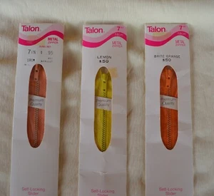 3 NOS VTG 1975 Talon 7” Metal Zippers Apricot Lemon & Bright Orange Style 25 USA - Picture 1 of 10