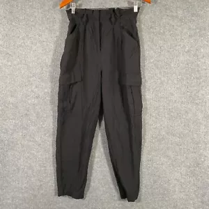 H&M Pants Womens US 4 AU 8 Black Cargo Jogger High Rise Paperbag Relaxed Cuffed - Picture 1 of 15