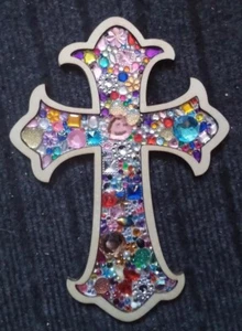 GEMMTES HOLZKRUZIFIX KREUZ Handarbeit Wanddeko siehe Bilder schönes Geschenk 23x16x0,5cm - Bild 1 von 4