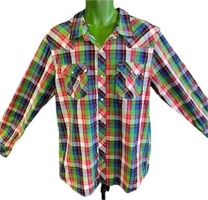 Red Blue and Green Plaid Western Shirt L/S 100% Cotton Men's X-Large - Picture 1 of 4