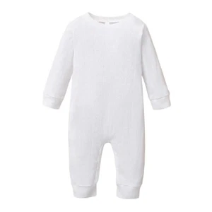 White Baby Romper - Unisex Baby Outfit Jumpsuit 0-3 Months Light Weight - Picture 1 of 7