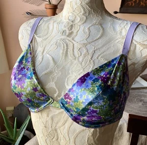 Victoria's Secret Vintage glänzender Second Skin Satin Blumen Veilchen BH 38D - Bild 1 von 11