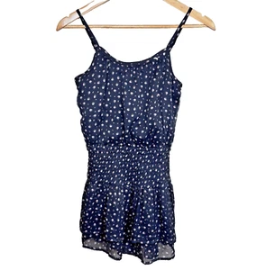 Abercrombie Kids Navy Floral Romper Stretch Waist Sz 13 14 Roses Lightweight - Picture 1 of 8