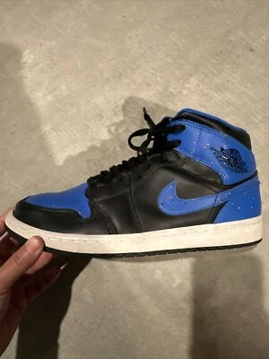 Tenis Nike Jordan 1 Mid 'Royal Splatter' para hombre negros/azules - talla 9,5 Foto 1 de 4