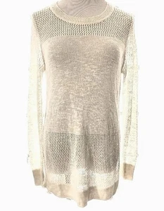Top túnica de malla de punto abierto talla S marfil elástico transparente lino ligero verano Y2K - Imagen 1 de 11