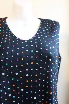 Suéter sin mangas con tachuelas de diamantes de imitación para mujer L mezcla de seda tejido sin mangas años 90 Joseph A Foto 1 de 4