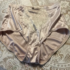 Vtg Delta Burke Panties Size 10 3x High Waist Beige Shiny Lace Brief Nylon - Picture 1 of 7