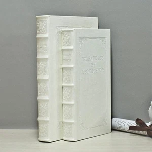 Scatola porta libri decorativa in legno ecopelle bianca per arredamento casa, tavolo caffè e... - Foto 1 di 7