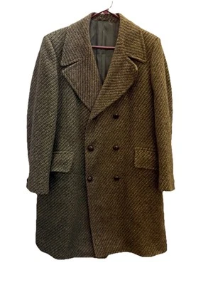 Chaqueta Larga Sobreabrigo De Lana Para Hombre Vintage Años 60 70 Espiga Amalgamada 40 Foto 1 de 4