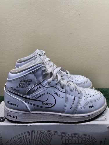 Nike Air Jordan 1 Mid GS bianco nero schemi taglia 6 5 anni DQ1864 100