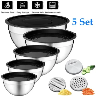 Stainless Steel Mixing Bowls 5 Piece Bowl Set with Lids for Prep Baking Salad UK