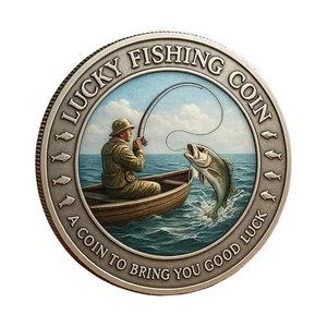 Glücksfischer Münze - Angelbegeisterte Andenken, Angler Sammlerstück Viel Glück - Bild 1 von 3