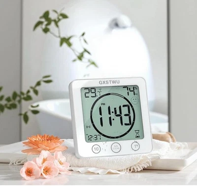 Digital Alarm Clock Timer Bathroom Shower Waterproof Temperature Humidity Meter - Image 1 of 4