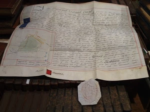 (B4) 1864 Vellum indenture, Parish Grendon , Northampton, colour plan - Picture 1 of 4