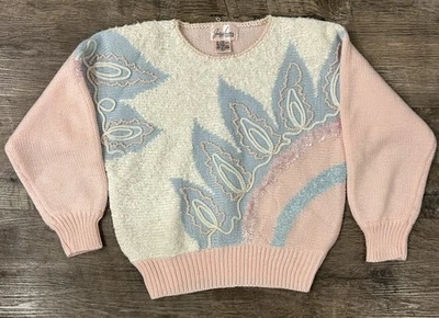 Jaclyn Smith Vintage Sweater Pastel Pink/Blue/cream Size Large Petite - Image 1 of 4