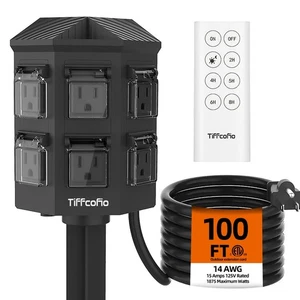 Outdoor Power Strip with 100FT Extension Cord, 100FT Remote Control, Dusk to ... - Picture 1 of 7