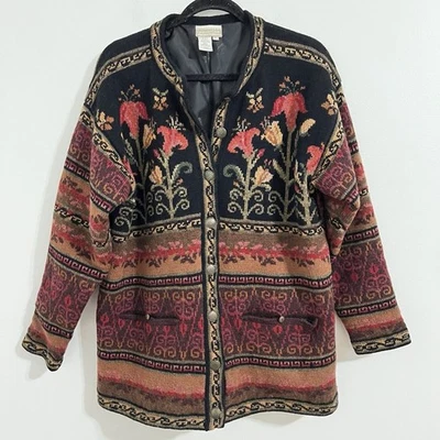 Chaqueta Suéter Vintage Diseño Islandés Lana Floral Tribal Colorido Nórdico Artístico Foto 1 de 4