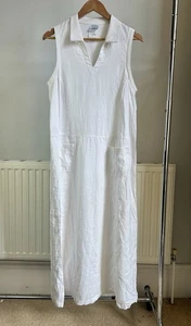 Lovely White Pure Linen long Laura Ashley Summer Dress Pockets UK 16 used VGC - Picture 1 of 8