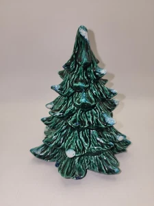 Vintage Ceramic Mold Green Glazed 5" Christmas Tree With Snow Tips - Picture 1 of 7