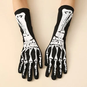 Halloween Skeleton Gloves Unisex Adult Full Finger Mittens New Party Props - Picture 1 of 5