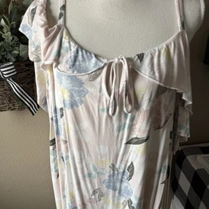TORRID 4 Womens Super Soft Knits Cold Shoulder Ruffle Top Pink Periwinkle Floral - Picture 1 of 9