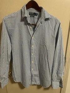 Polo Ralph Lauren Button Up Shirt Men's Size L Striped Blue White Long Sleeve B1 - Picture 1 of 5