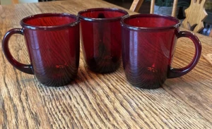3 Acroroc Ruby Red Mugs 3.75” Made In France Around 10 Oz - Picture 1 of 5