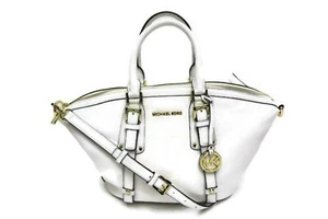 Bolso de cuero Michael Kors Bedford mediano con cinturón, blanco óptico - Imagen 1 de 4