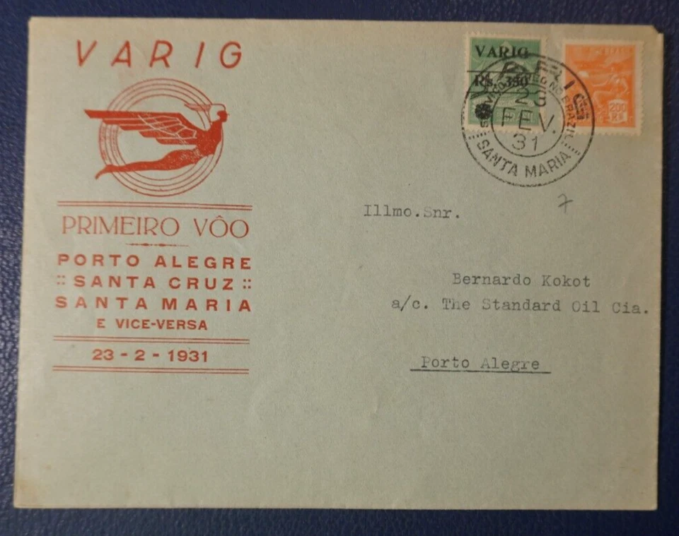 Brasil Varig 1931 Porto Alegre-Santa Cruz-Santa Maria & Vice versa II - Imagem 1 de 2