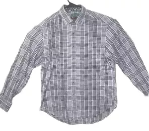 Robert Graham Men’s Large Button Shirt White Plaid Long Sleeve Floral Flip Cuff - Picture 1 of 12