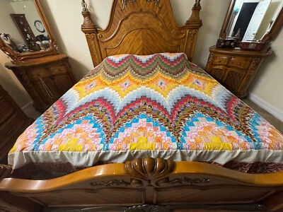 Queen  Size Machine pieced Bargello patchwork quilt top #B-001 made in USA - Image 1 of 4