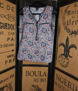 Ann Taylor Women’s Medium Petite Tank Top Multicolored Paisley V Neck Silky  - Picture 1 of 8