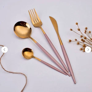 4 Piece Silverware Set, High Quality stainless steel Gold Metal,Imitation Ivory - Picture 1 of 17