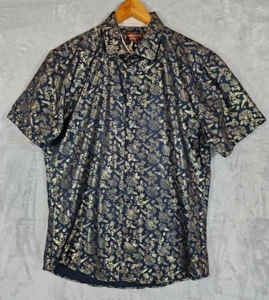 Consequence Shirt Mens Large Navy Gold Peacock Paisley Metallic Button Up - Picture 1 of 5