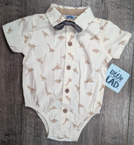Baby Boy Clothes New Little Lad 3-6 Month Tan Dinosaur Dressy Bodysuit w/Bowtie - Picture 1 of 3