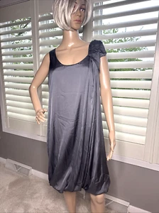 H&M Dress Sz 14 satin sleeveless shoulder bow beaded SIZE 14 Pewter Gray Lined - Picture 1 of 12