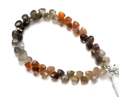 Natural Gem Golden Shine Multi Color Moonstone 6mm Faceted Trillion Beads 8" - Image 1 of 4